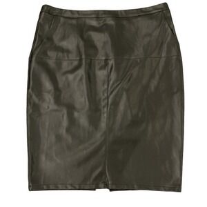 Lulus Faux Leather Pencil‎ Skirt Womens Black Back Zip Closure Slit XL Classic